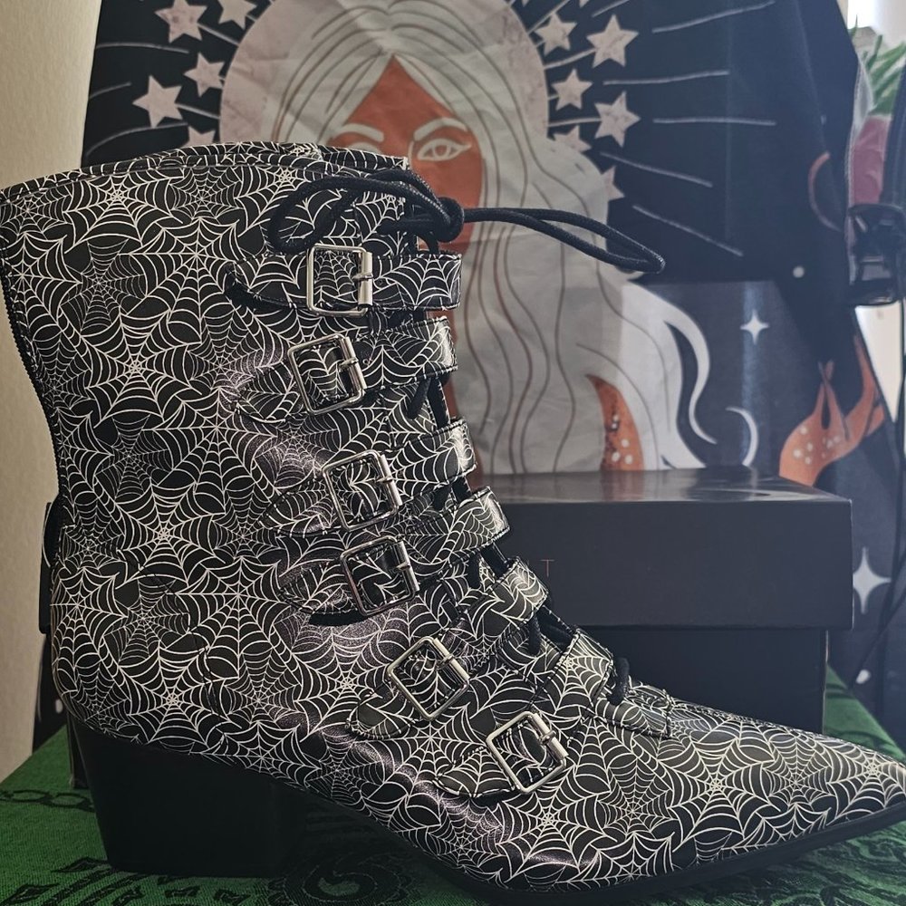 Strange Cvlt SPIDERWEB Coven Boots-Size 13